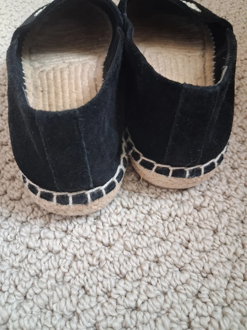 Tory Burch Black Espadrille Flats with Pearl Logo